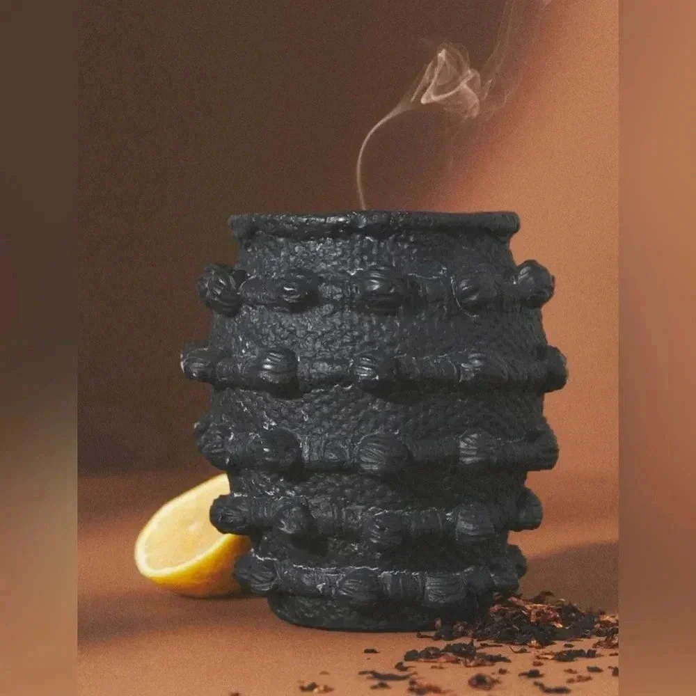 Anthropologie Minka Sol Tobac Ceramic Candle black rustic home decor